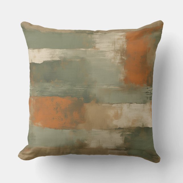 Sage Green Olive Orange Beige Abstract Cushion (Front)