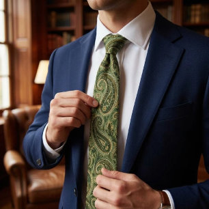 Sage Green Olive Paisley Vintage Pattern Tie