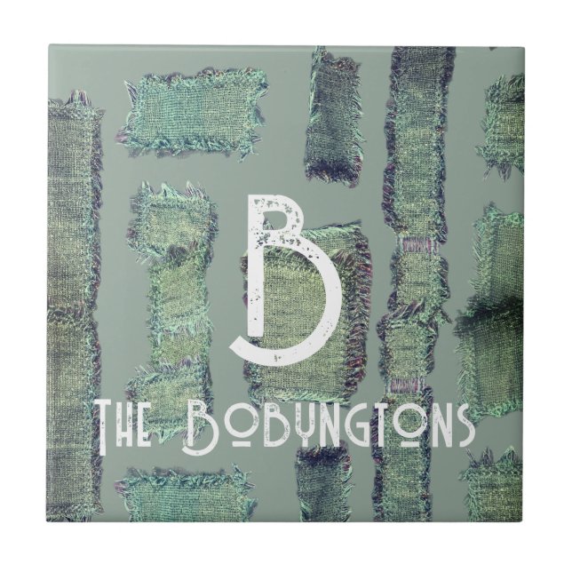 Sage green olive pastel monogram abstract modern tile (Front)