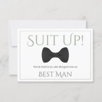 Sage Green on White Be My Best Man Fun Bow Tie