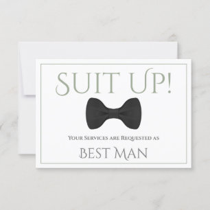 Sage Green on White Be My Best Man Fun Bow Tie Card