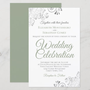 Sage Green on White BUDGET Wedding Invite Large