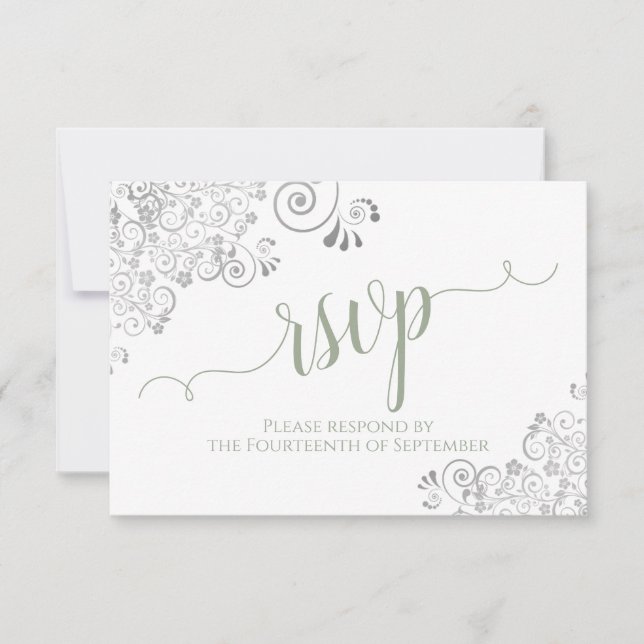 Sage Green on White Elegant Calligraphy Wedding RSVP Card (Front)