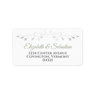 Sage Green on White Elegant Wedding Address Label
