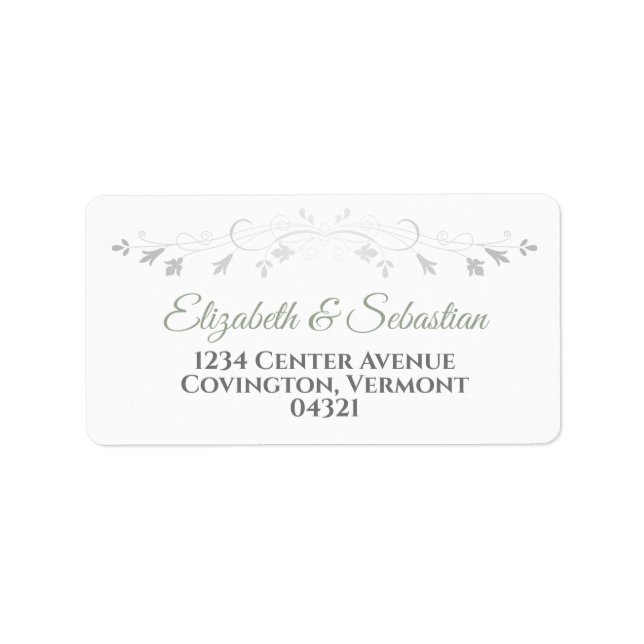 Sage Green on White Elegant Wedding Address Label (Front)