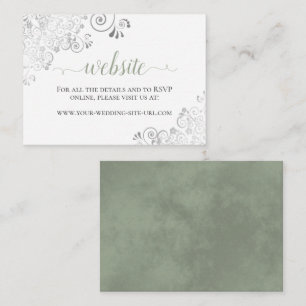 Sage Green on White w/ Silver Lace Wedding Website Enclosure Card
