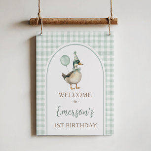 Sage Green One Lucky Duck 1st Birthday Welcome Poster
