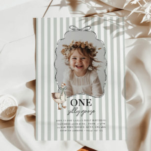 Sage Green One Silly Goose 1st Birthday Invitation