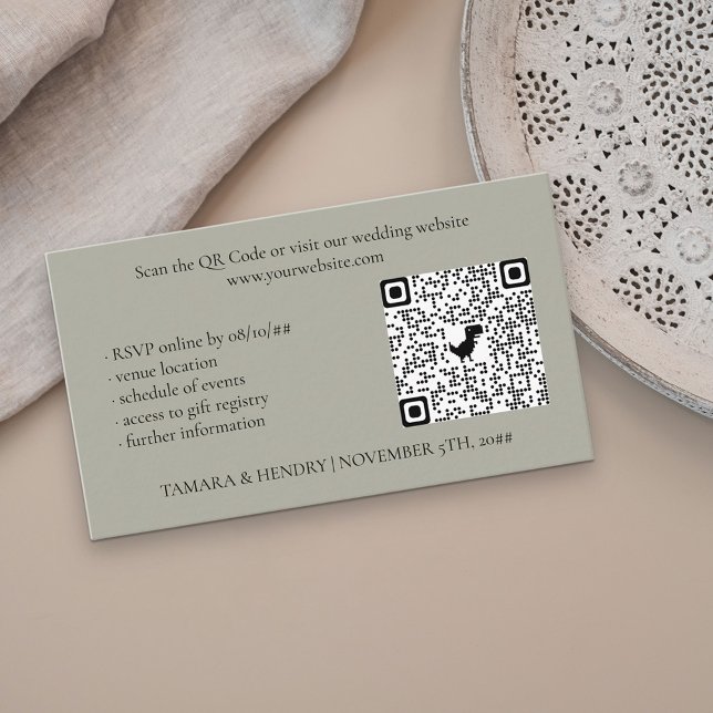 Sage Green Online RSVP QR Code Wedding Enclosure Card (Creator Uploaded)