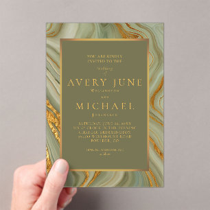 Sage Green Onyx Marble With Gold Acrylic Invitations
