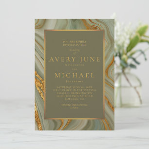 Sage Green Onyx Marble With Gold Invitation