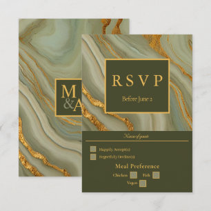 Sage Green Onyx Stone With Gold Veining RSVP Card