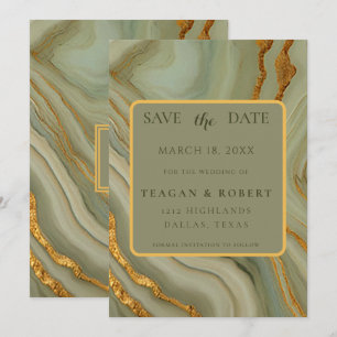 Sage Green Onyx Stone with Gold Veining Save The Date
