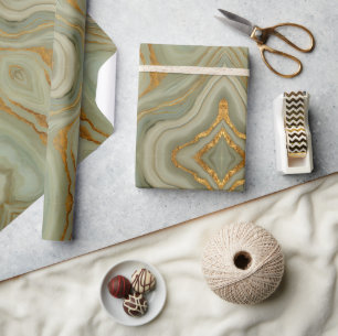 Sage Green Onyx With Gold  Wrapping Paper