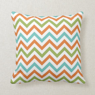 Sage Green, Orange, and Robins Egg Blue Chevron Cushion