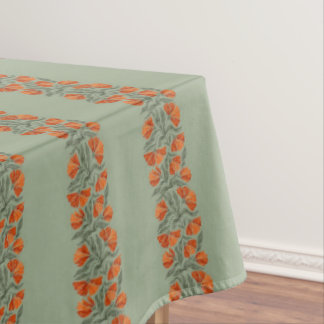 Sage Green & Orange Botanical Striped Table Cloth