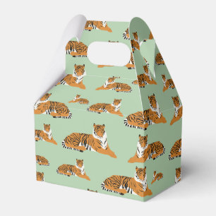 Sage Green Orange Jungle Tiger Animal Pattern Favour Box
