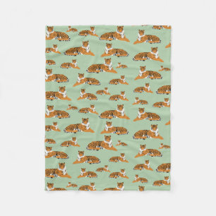 Sage Green Orange Jungle Tiger Animal Pattern Fleece Blanket