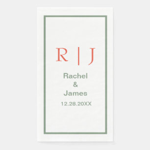 Sage Green Orange Monogram Name Simple Wedding Napkin