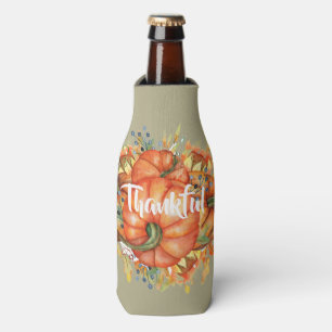 Sage Green & Orange Pumpkin Bounty Thanksgiving  Bottle Cooler