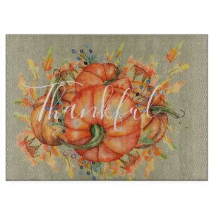 Sage Green & Orange Pumpkin Bounty Thanksgiving  Cutting Board