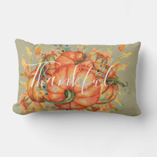 Sage Green & Orange Pumpkin Bounty Thanksgiving Lu Lumbar Cushion