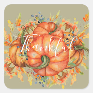 Sage Green & Orange Pumpkin Bounty Thanksgiving  Square Sticker
