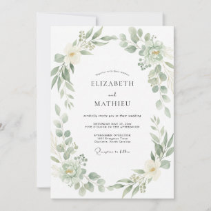 Sage Green Organic Botanical Wedding Invitation