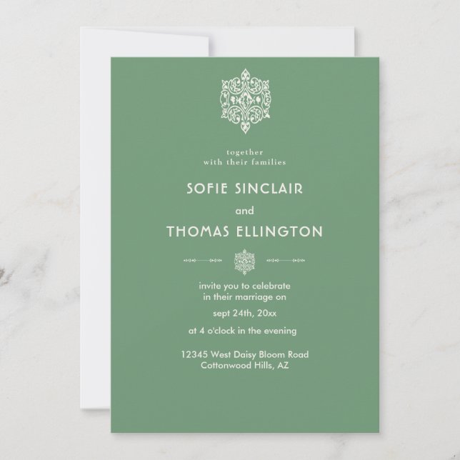 Sage Green Ornament Wedding Invitation (Front)