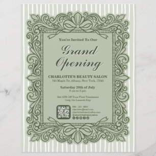 Sage Green Ornate Bow Frame Grand Opening Flyer