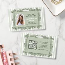 Sage Green Ornate Employee ID Badge with Photo