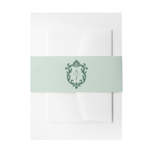 Sage Green Ornate Floral Crest Wedding Invitation