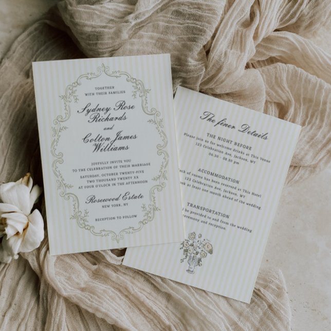 Sage Green Ornate Frame Wedding Invitation (Creator Uploaded)