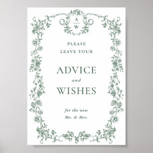 Sage Green Ornate Victorian Floral Advice & Wishes Poster