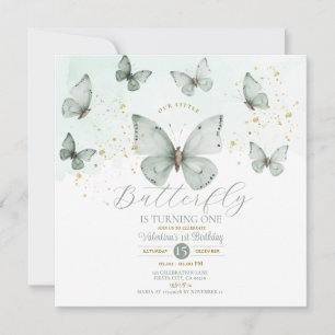 Sage Green Our Little Butterfly is turning one Invitation