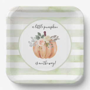 Sage Green Our Little Pumpkin is On The Way Paper Plate