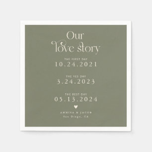 Sage Green Our Love Story Retro Wedding Napkin