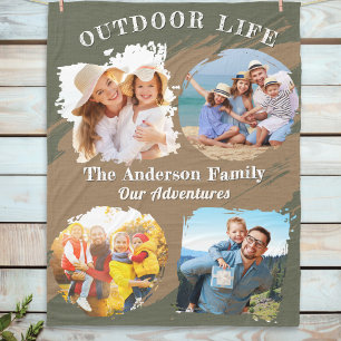 Sage Green Outdoor Life 4 Family Photos Collage Fleece Blanket