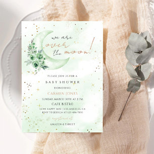Sage Green Over the Moon Baby Shower Invitation