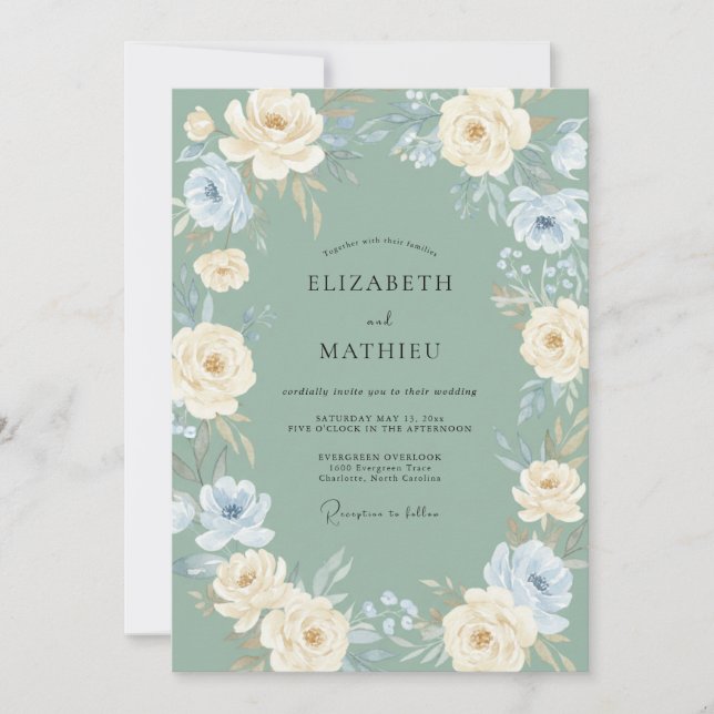 Sage Green Painterly Winter Wedding Invitation (Front)