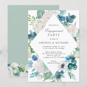 Sage Green Pale Blue White Floral Engagement Party Invitation