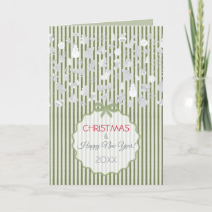 Sage Green Pale Stripes Whimsical Christmas Silver Holiday Card