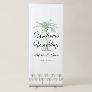 Sage Green Palm Trees Black White Wedding Welcome Retractable Banner