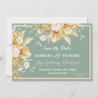 Sage Green Pampas Grass Floral Wedding Save Date  