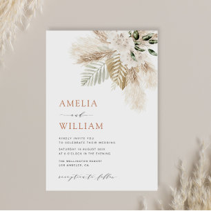 sage green pampas grass wedding invitation