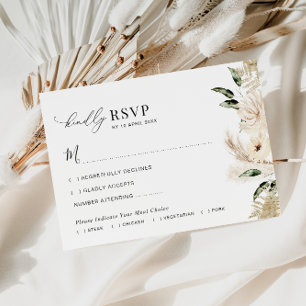 sage green pampas grass wedding RSVP card