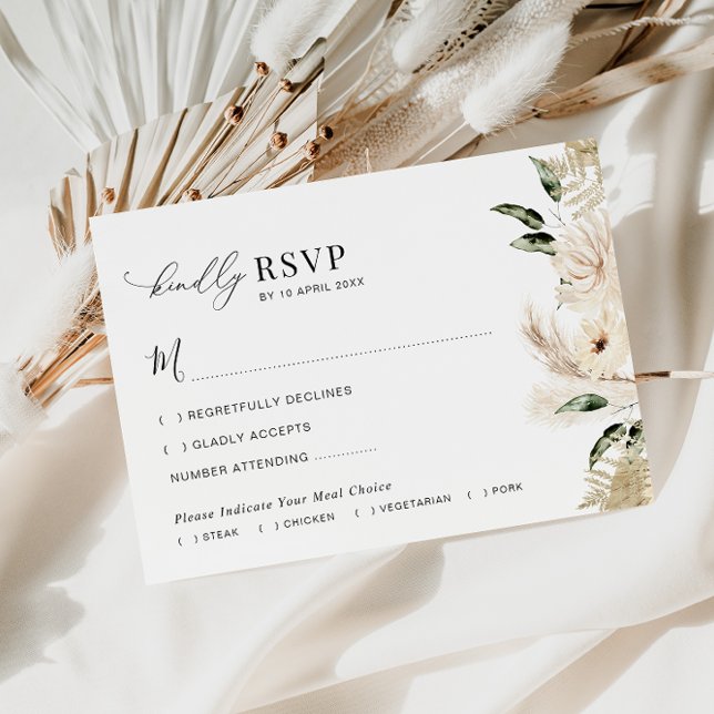 sage green pampas grass wedding RSVP card (Creator Uploaded)