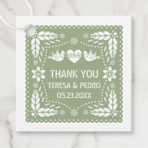 Sage green papel picado love birds wedding favour tags