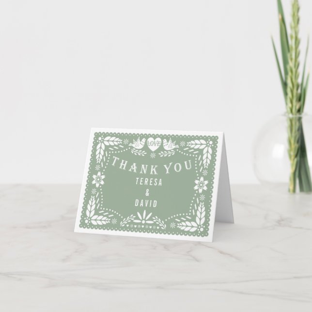 Sage green papel picado wedding Thank You photo Card (Front)