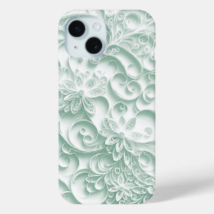 Sage Green Paper Quilling Daisy Design iPhone 15 Case